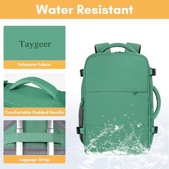 〽️Women Trendy Carry On Backpack Green with Shoe Pouch & USB Charging Port main image 9